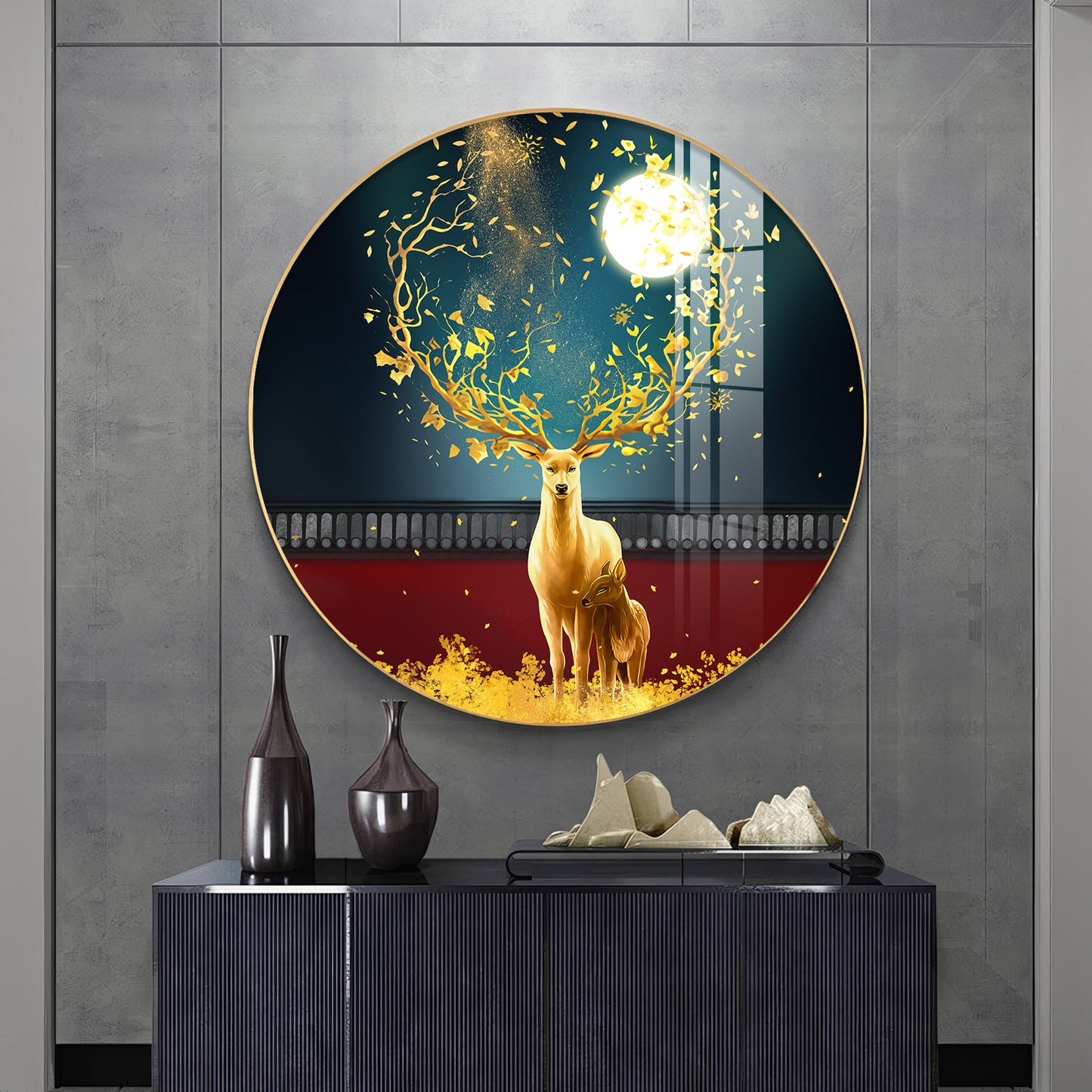 Celestial Deer Premium Acrylic Round Wall Art
