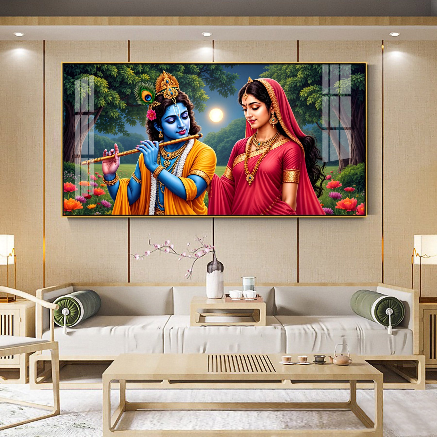 Krishna and Radha Mural Premium Acrylic Horizontal Wall Art
