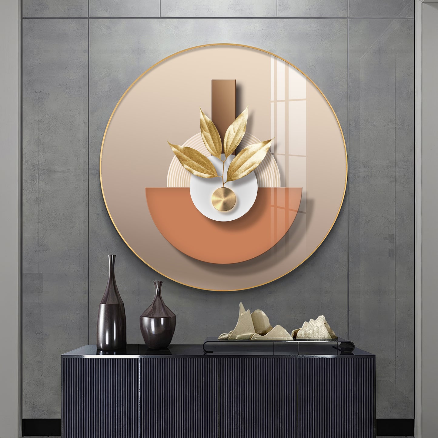 Leafy Luxe Vase Premium Acrylic Round Wall Art