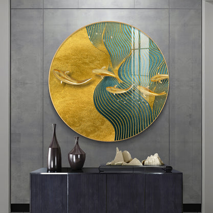 Aqua Gold Premium Acrylic Round Wall Art
