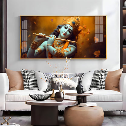 Om Jai Shree Krishna Premium Acrylic Horizontal Wall Art