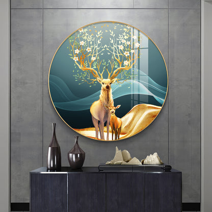 Deer in Bloom Premium Acrylic Round Wall Art