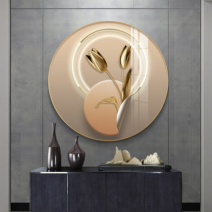 Golden Petal Premium Acrylic Round Wall Art