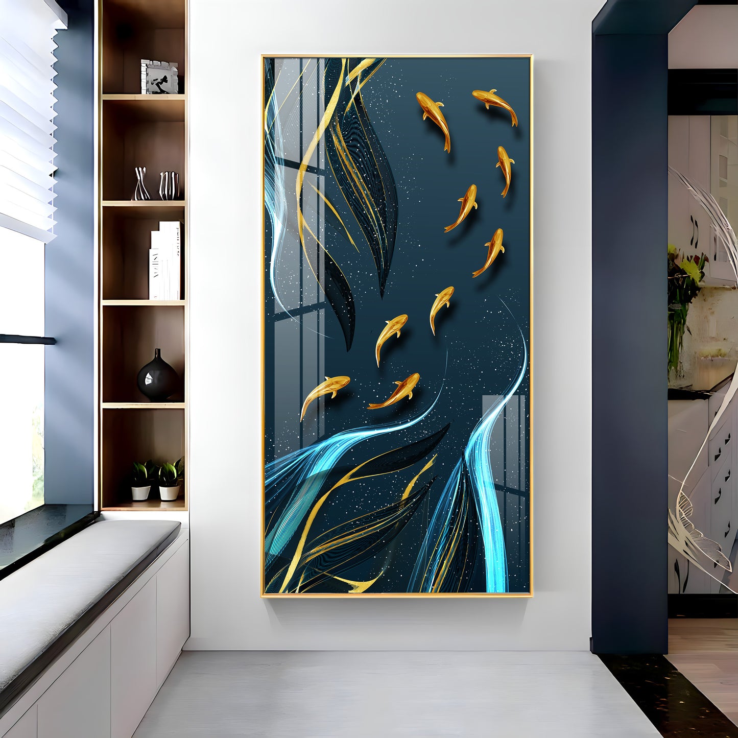 Golden Koi Fish Premium Acrylic Vertical Wall Art