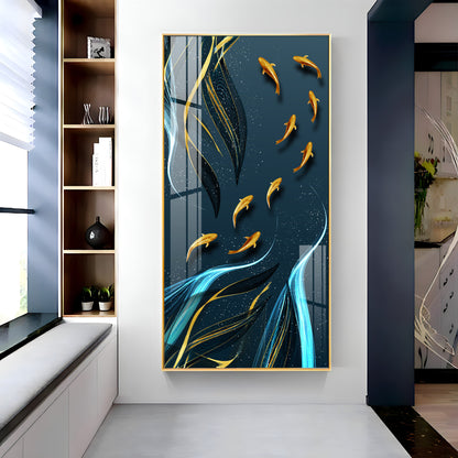 Golden Koi Fish Premium Acrylic Vertical Wall Art