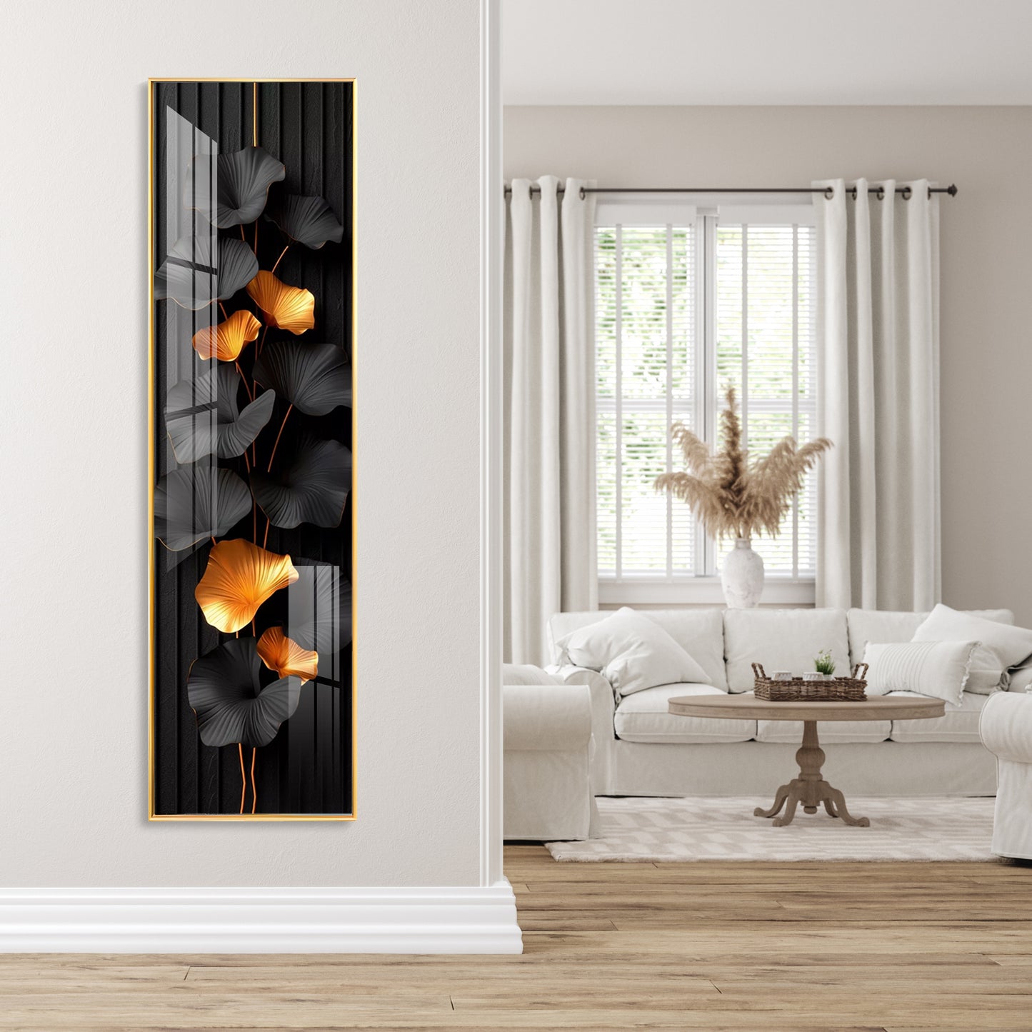 Black & Gold Leaves Premium Acrylic Vertical Wall Art