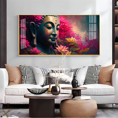 Lord Buddha Blossoms Premium Acrylic Horizontal Wall Art