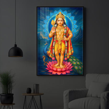 Sri Murugan Ji Modern Luxury Backlight Vertical Wall Art