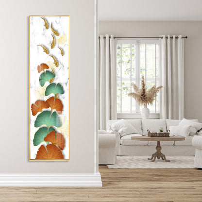 Golden Fish & Colorful Ginkgo Leaves Premium Acrylic Vertical Wall Art