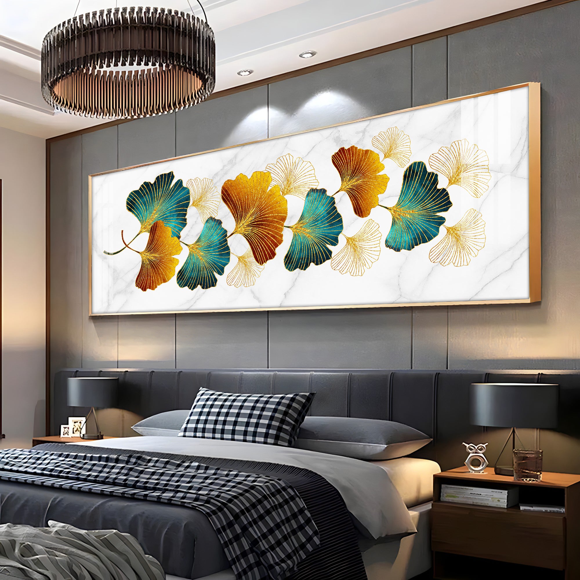 Ginkgo Biloba Leaves Luxury Crystal Horizontal Wall Art