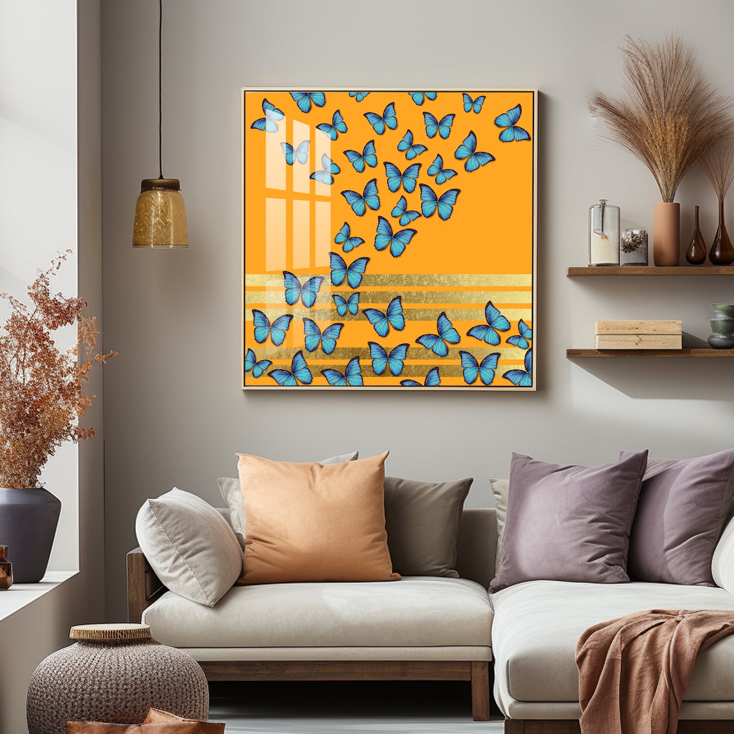 Blue Butterflies Premium Acrylic Square Wall Art