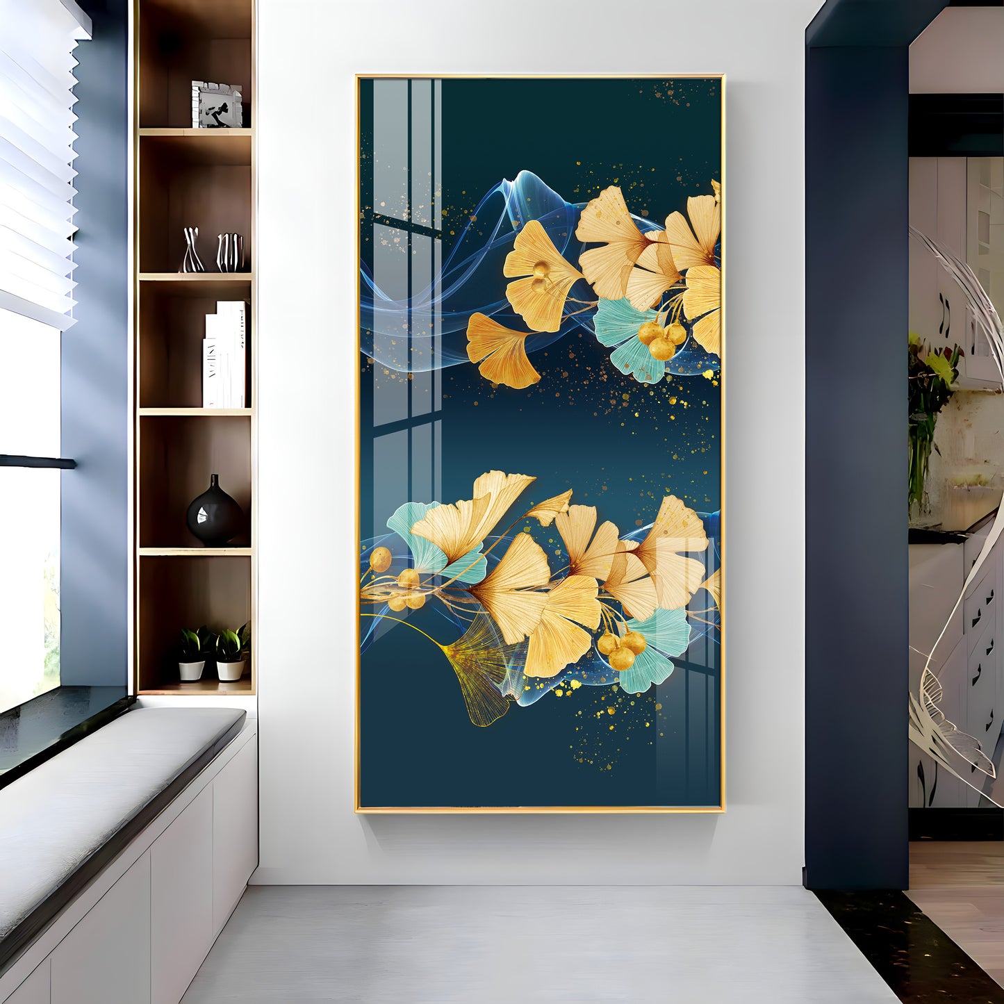 Golden Autumn Flowers Premium Acrylic Vertical Wall Art