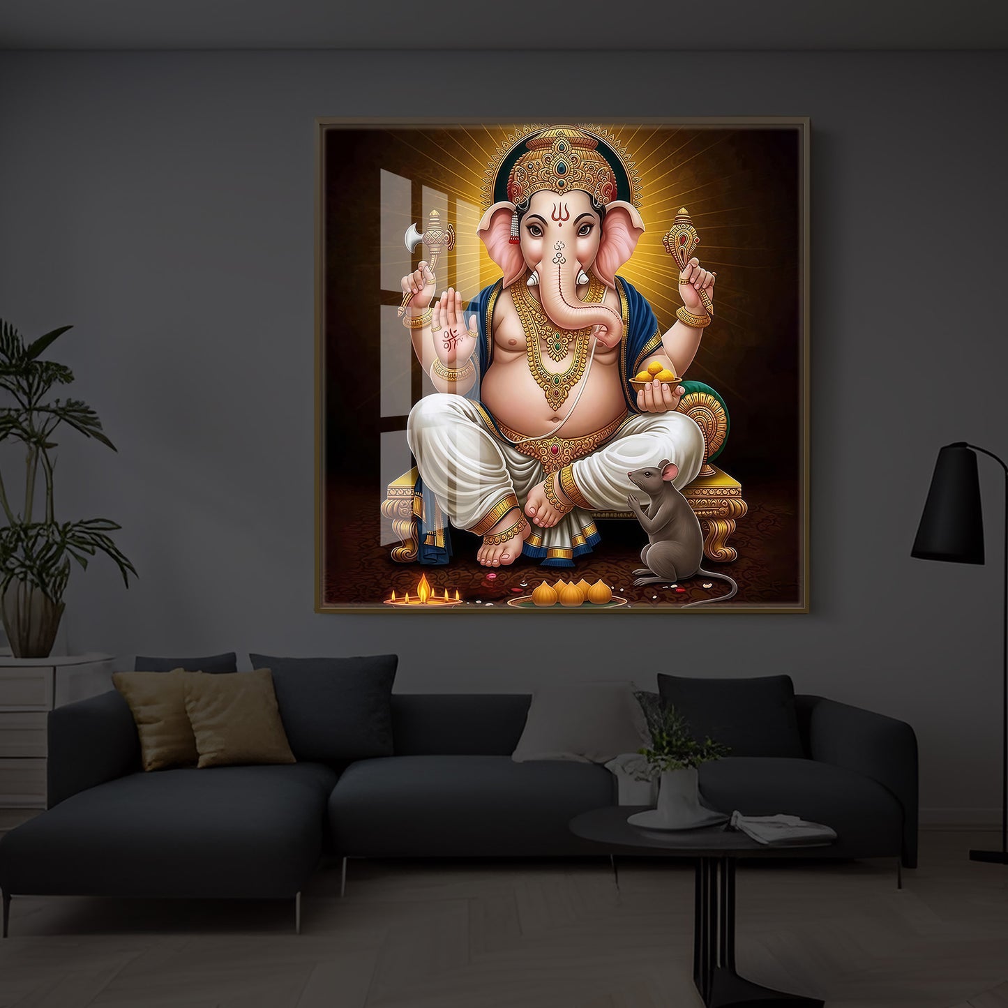 Shree Ganesh Modern Luxury Backlight Square Wall Art