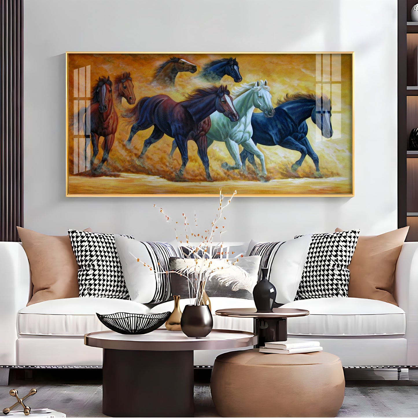 Golden Dust Running Horses Premium Acrylic Horizontal Wall Art