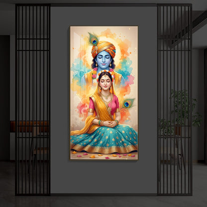 Radhe Krishna Modern Luxury Backlight Vertical Wall Art