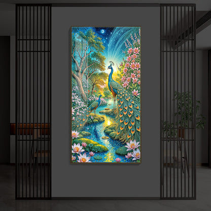 Forest Peacock Modern Luxury Backlight Vertical Wall Art