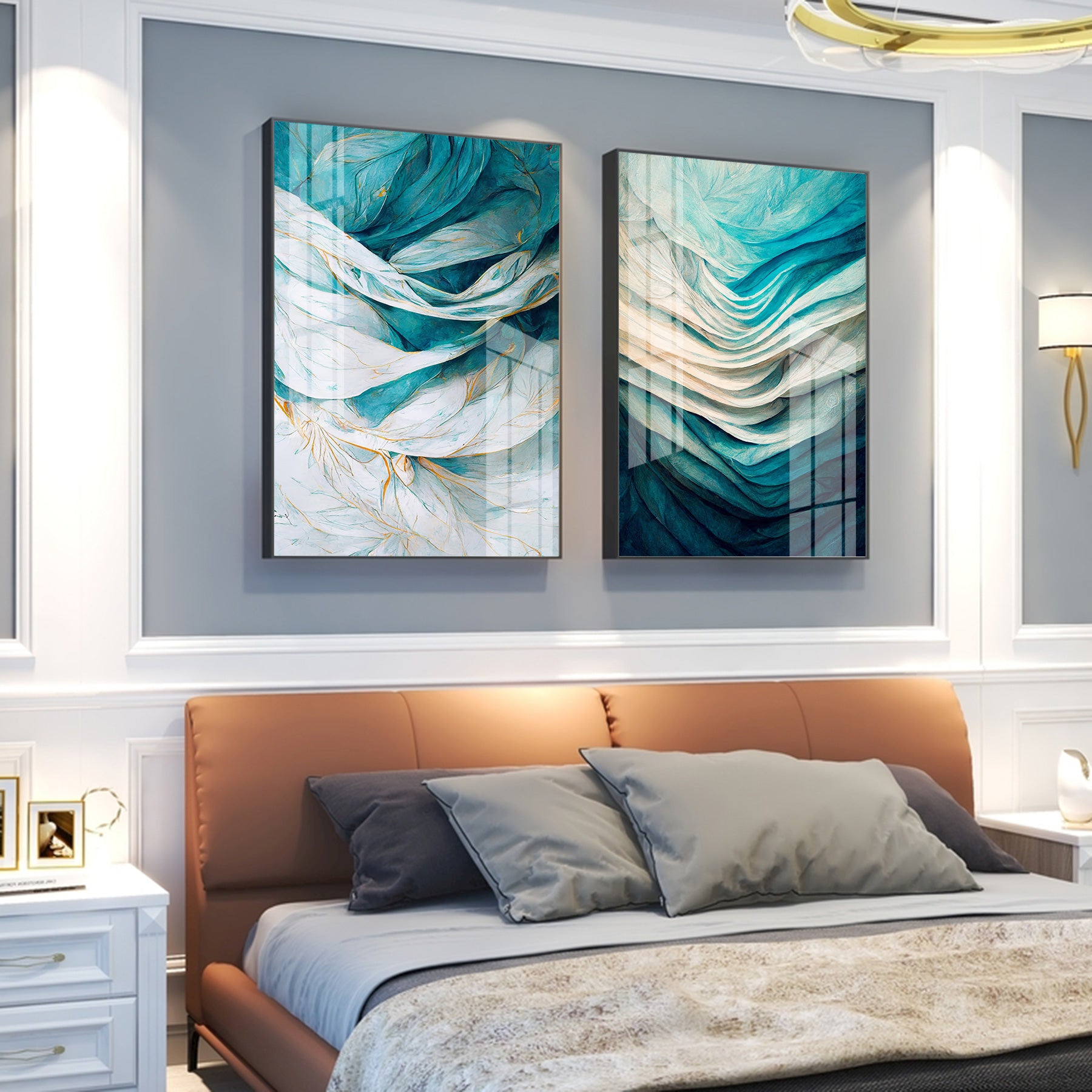 Oceanic Harmony Premium Acrylic Vertical Wall Art (Set Of 2)