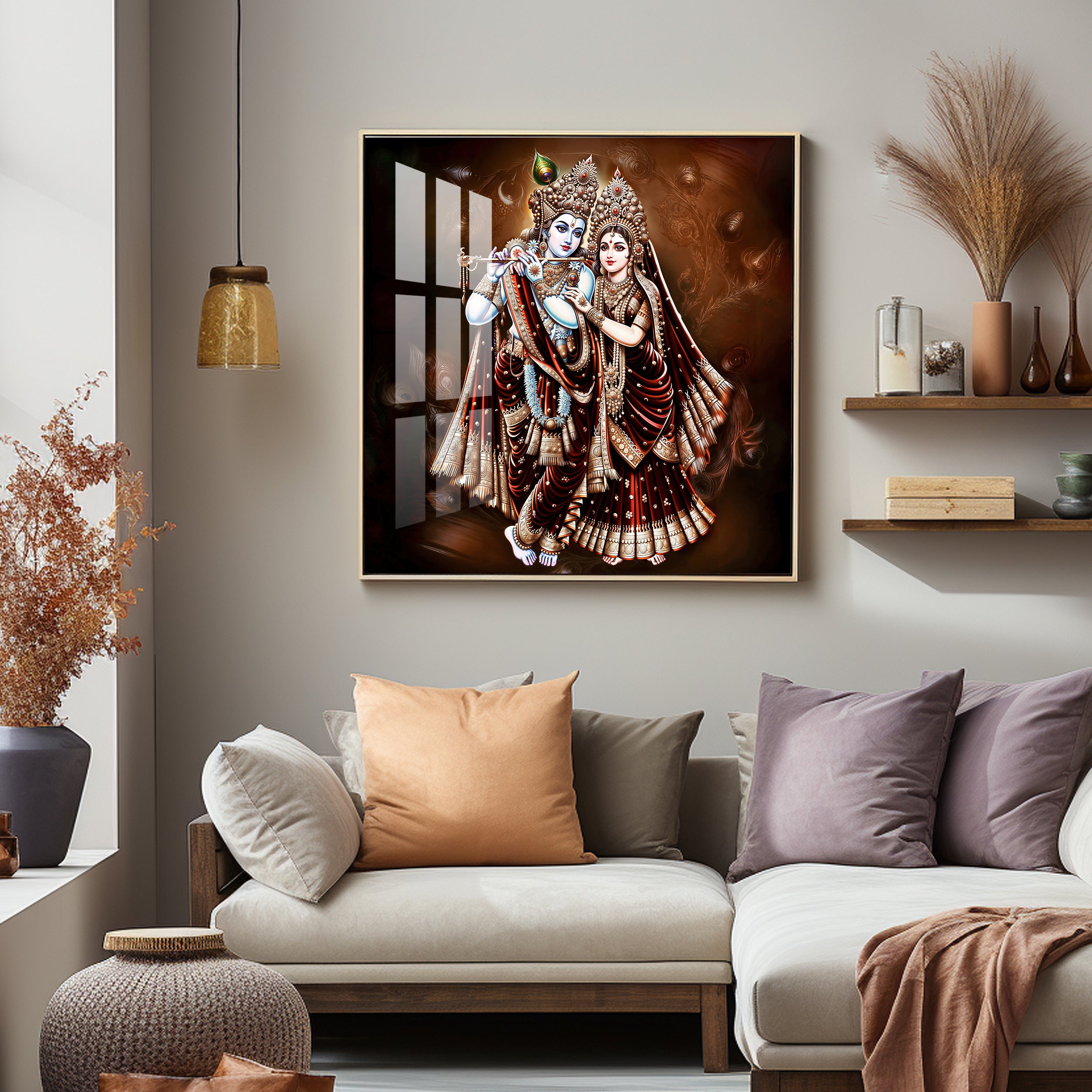 Lovely Radha Krishna Luxury Crystal Square Wall Art