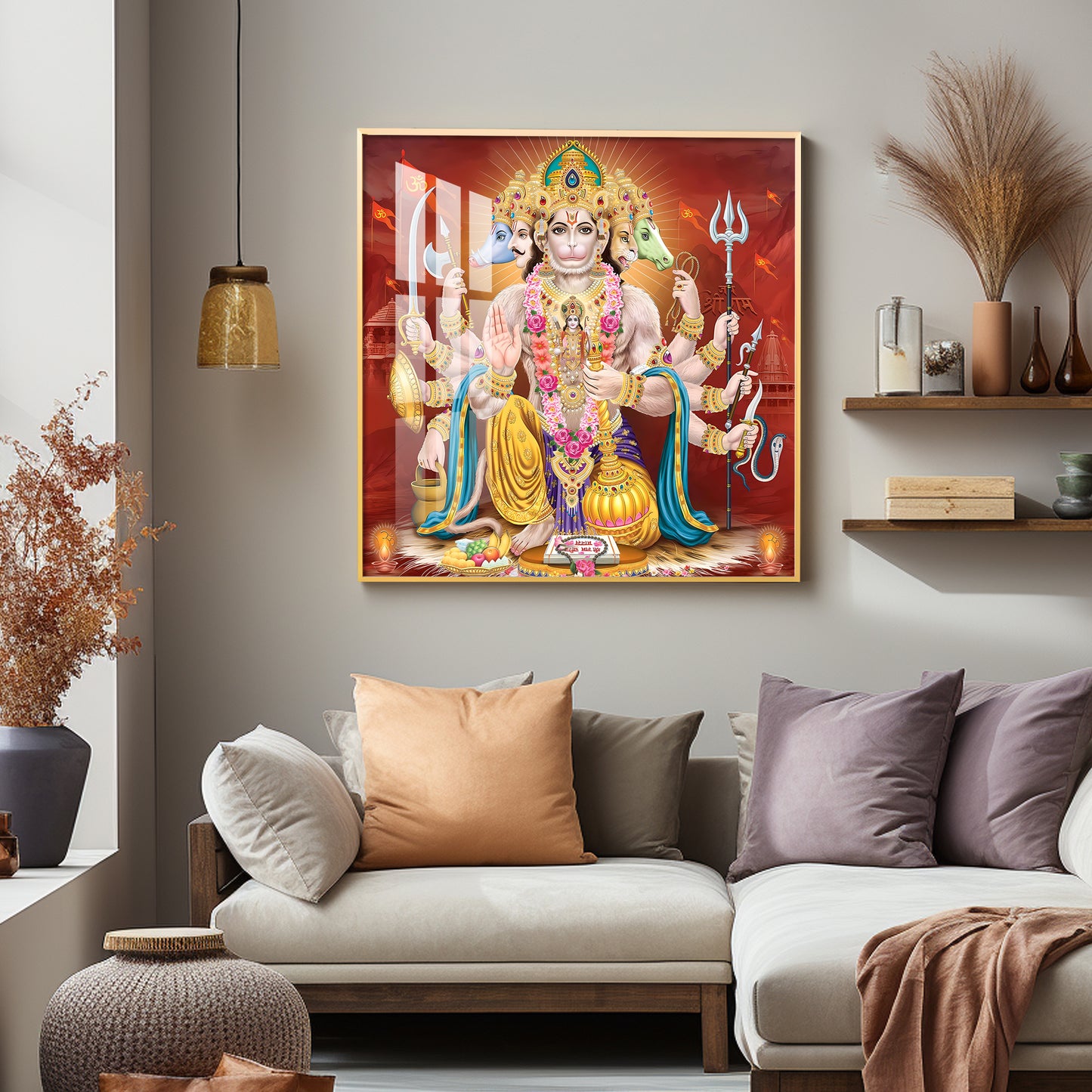 Panchmukhi Hanuman Premium Acrylic Square Wall Art