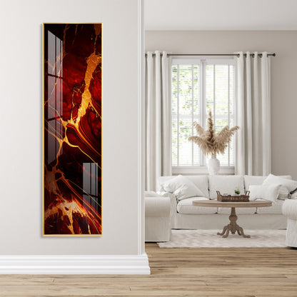 Abstract Vibrant Red & Gold Design Premium Acrylic Vertical Wall Art