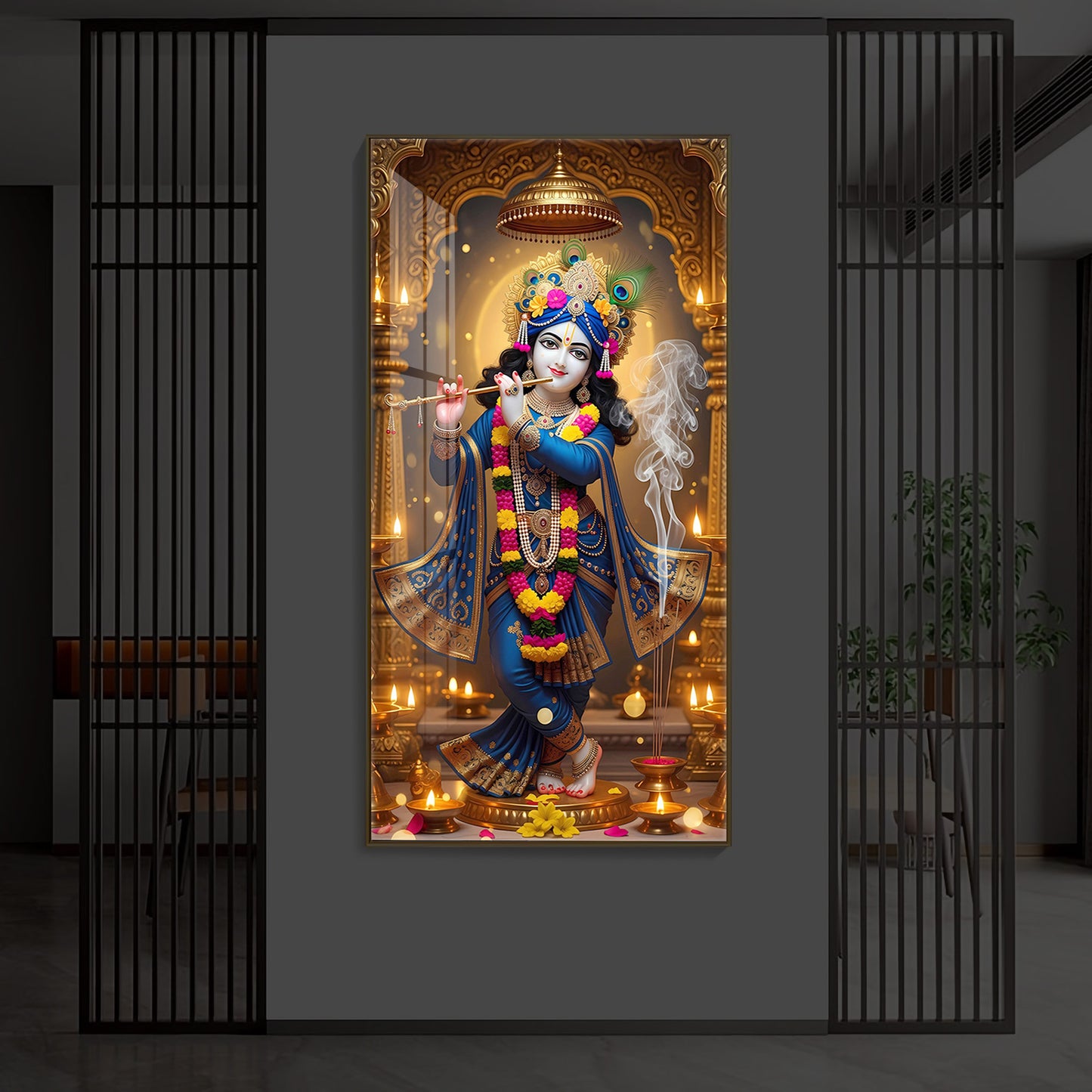 Lord Krishna Ji Modern Luxury Backlight Vertical Wall Art