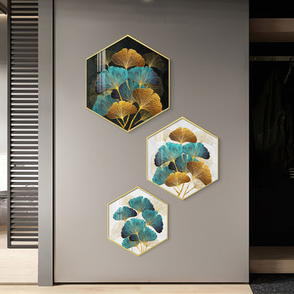 Ginko Leaf Premium Acrylic Hexagon Wall Art (Set of 3)