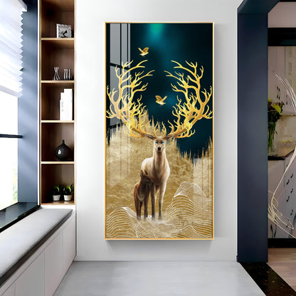 Deer With Golden Antlers Premium Acrylic Vertical Wall Art