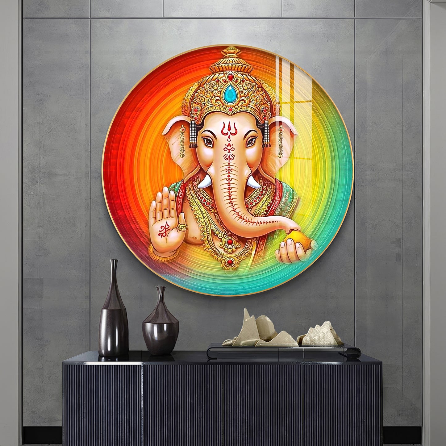 Lord Ganesha Premium Acrylic Round Wall Art