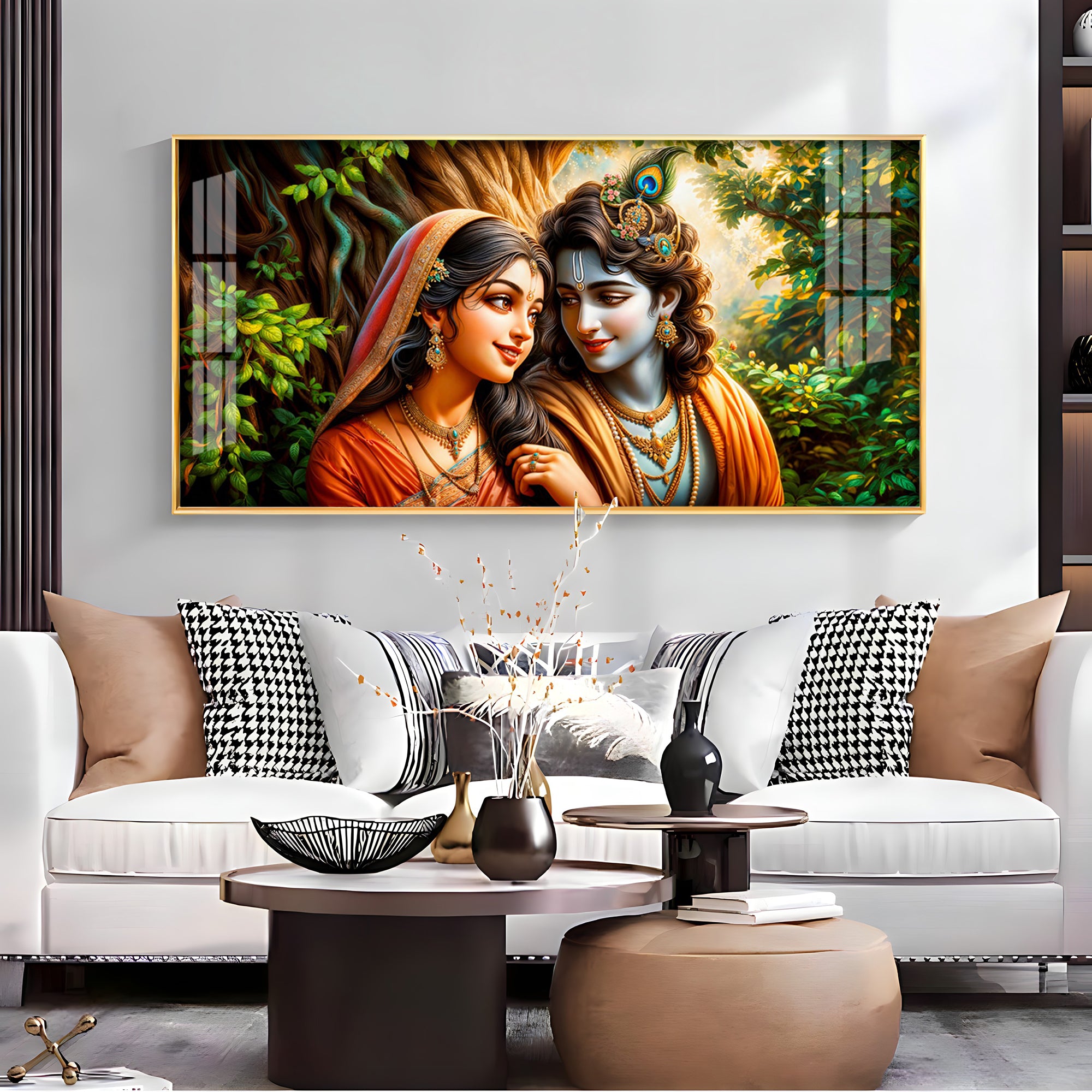 Krishna and Radha in Tranquility Premium Acrylic Horizontal Wall Art