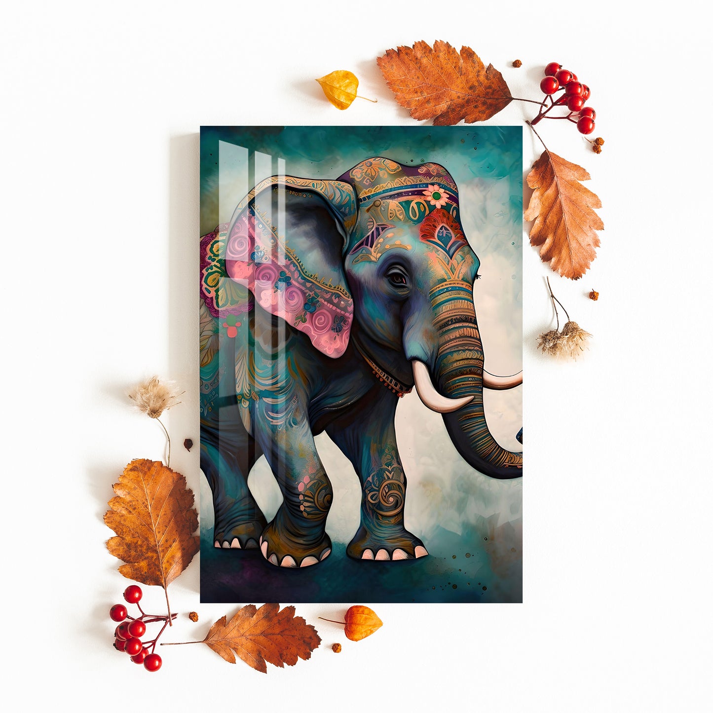 Embroidered Elephant Acrylic Wall Art