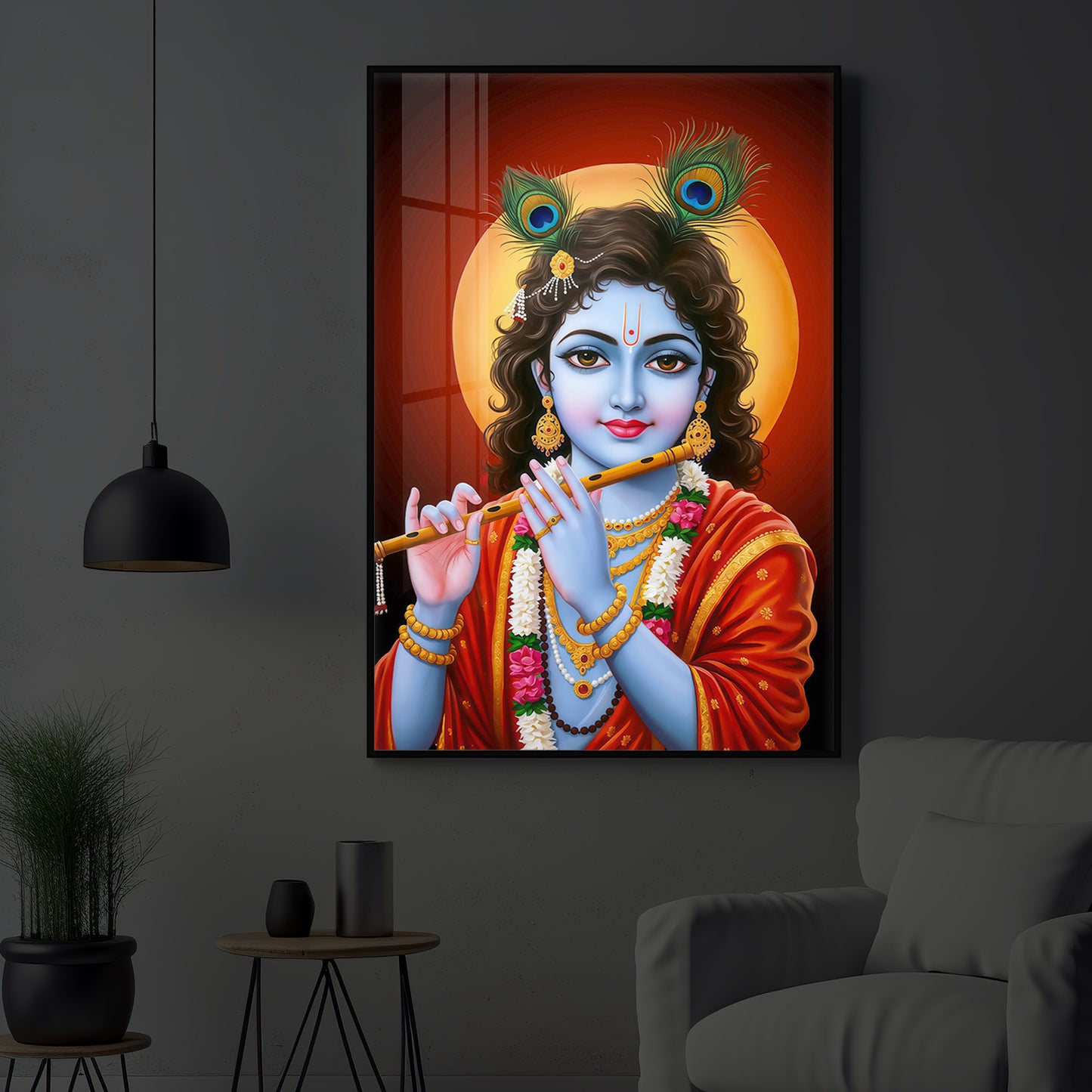 Lord Shree Krishna Ji Modern Luxury Backlight Vertical Wall Art