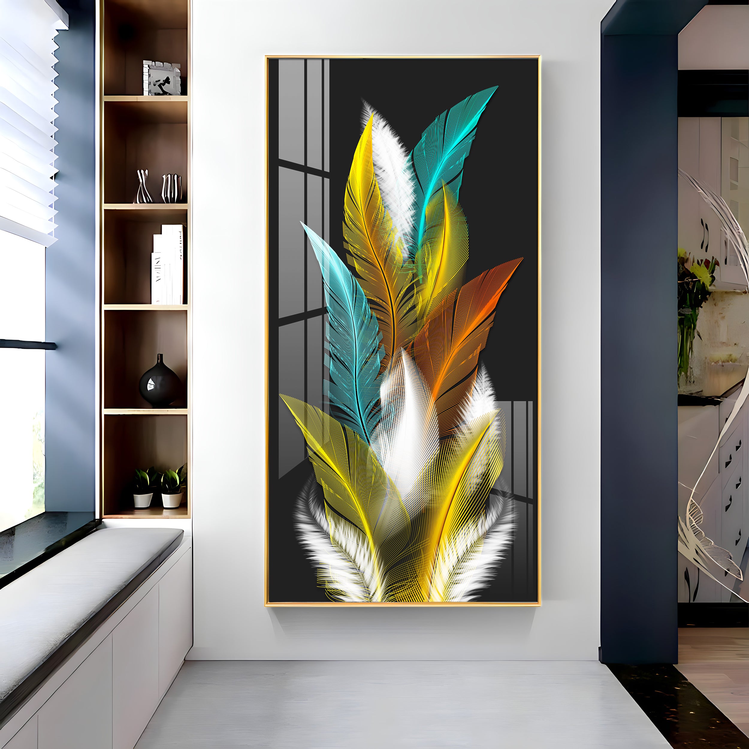 Sparkling Feathers Premium Acrylic Vertical Wall Art