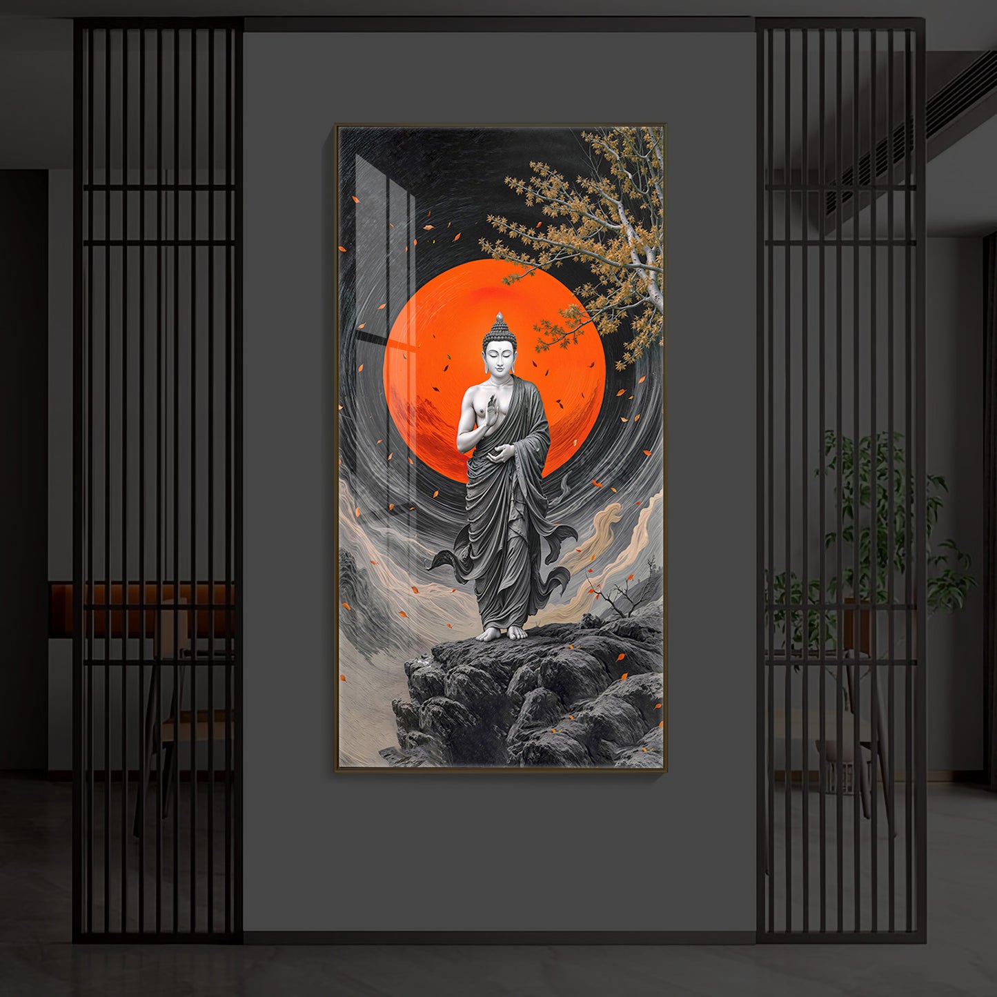 Namo Buddhay Modern Luxury Backlight Vertical Wall Art