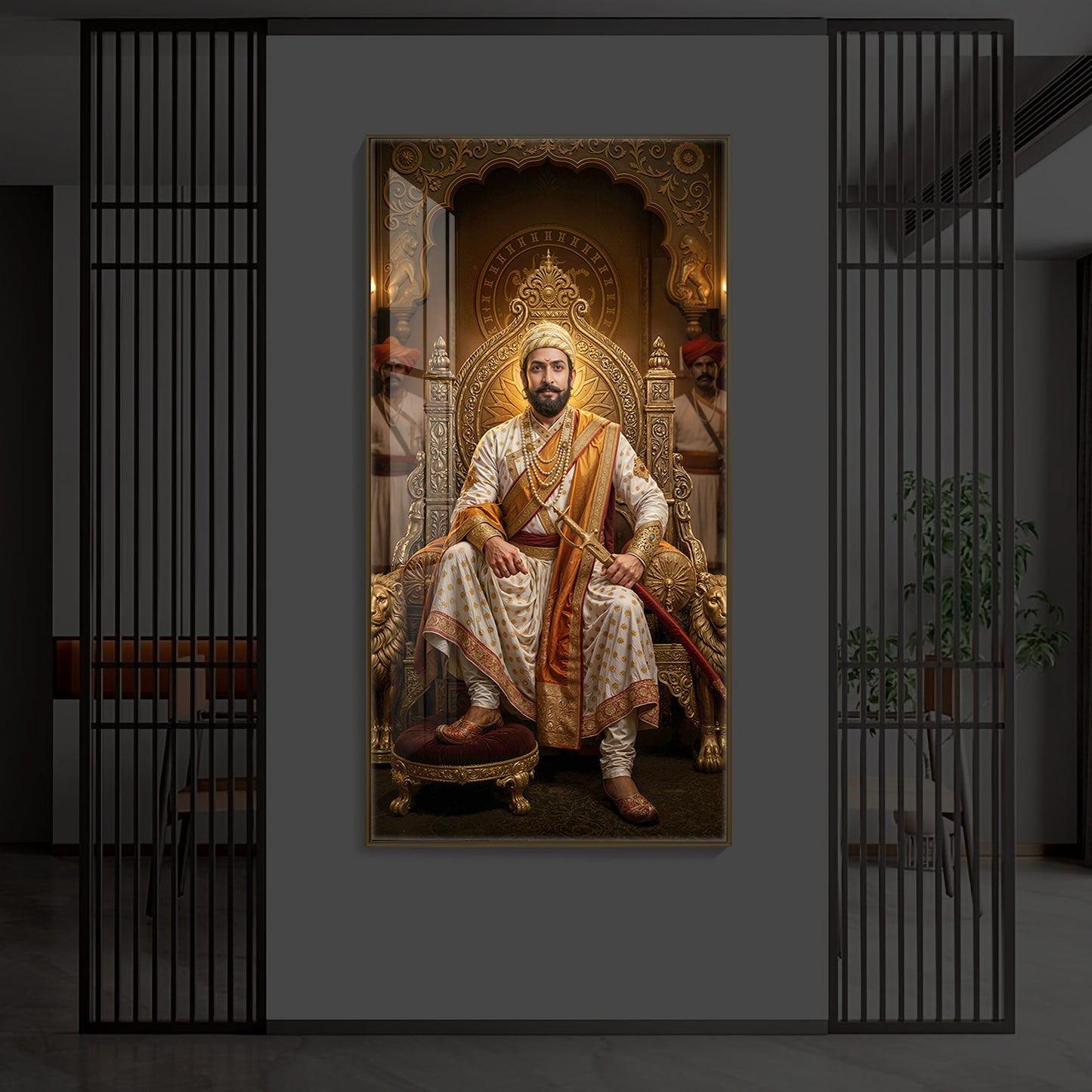 Shivaji Maharaj Modern Luxury Backlight Vertical Wall Art