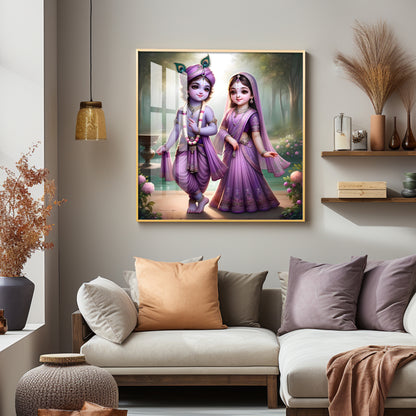 Radha Krishna Bal Roop Premium Acrylic Square Wall Art