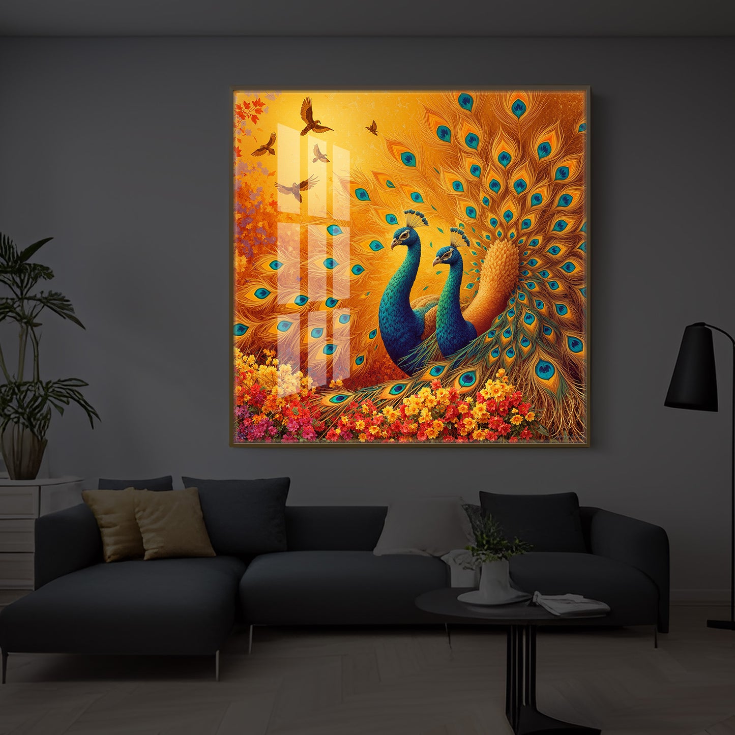 Couple Peacock Modern Luxury Backlight Square Wall Art
