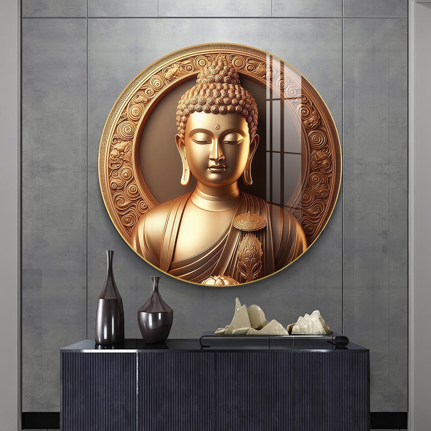 Blessings Of Buddha Premium Acrylic Round Wall Art