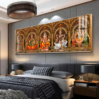 Divine Perumal, Lakshmi, Ganesha, Saraswati & Murugan Premium Acrylic Horizontal Wall Art
