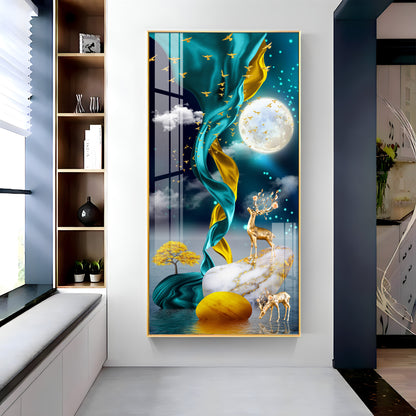 Deers With Full Moon Premium Acrylic Vertical Wall Art