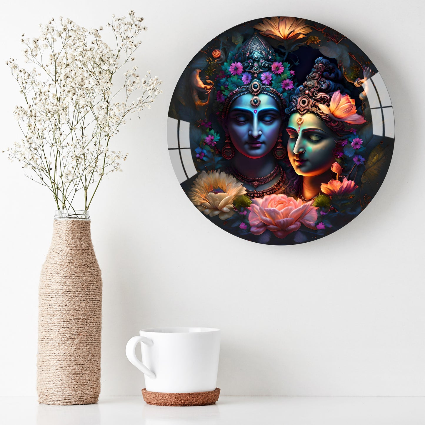 Mystical Radhe Krishna Round Acrylic Wall Art