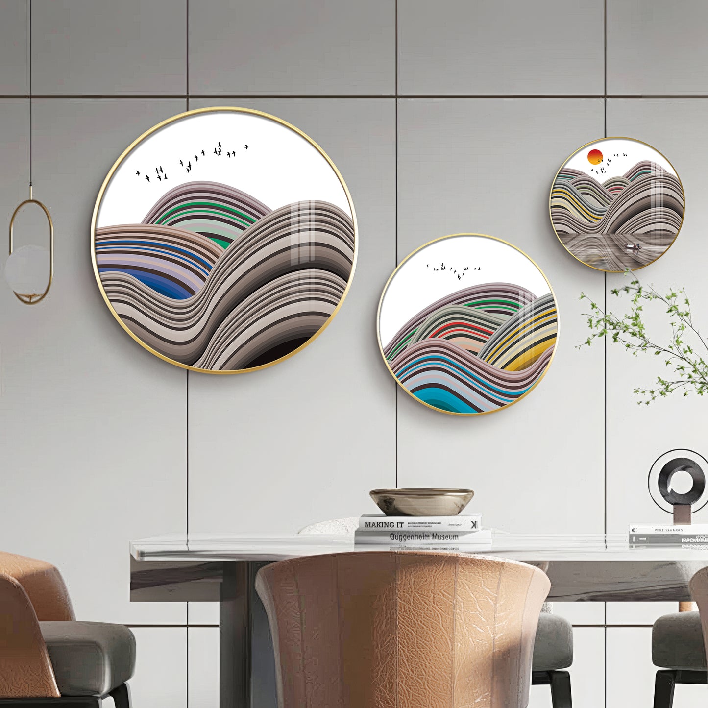 Flair Style Hills Premium Acrylic Round Wall Art (Set of 3)