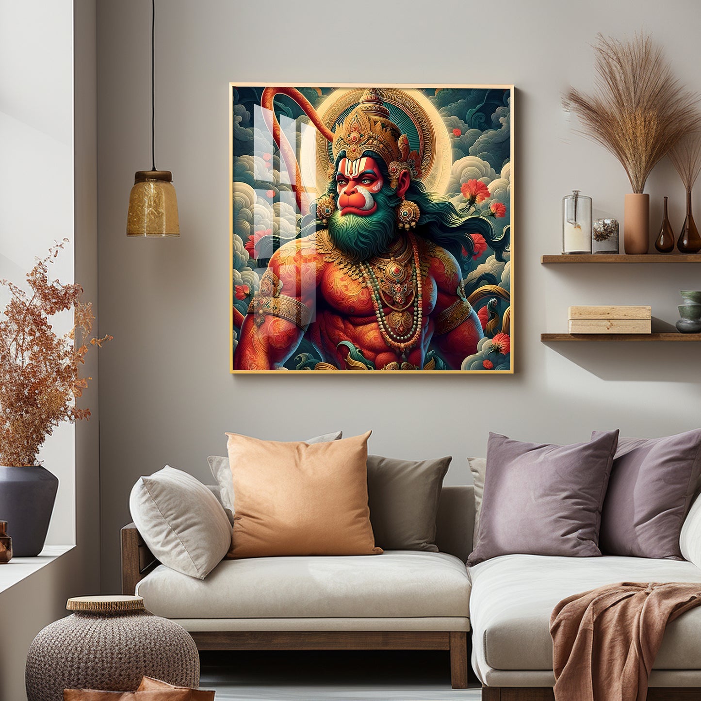 Veer Hanuman Ji Premium Acrylic Square Wall Art