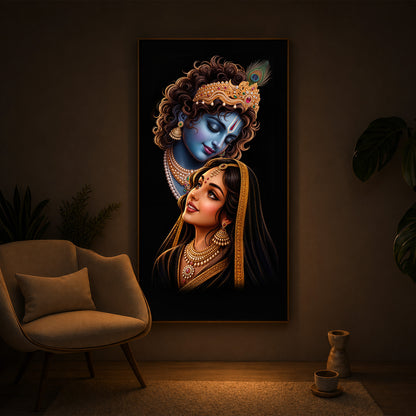 Hindu Deities Shri Radha Krishna Modern Luxury Backlight Vertical Wall Art