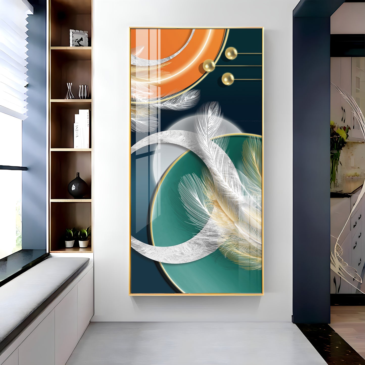 Feathers of Turquoise Premium Acrylic Vertical Wall Art