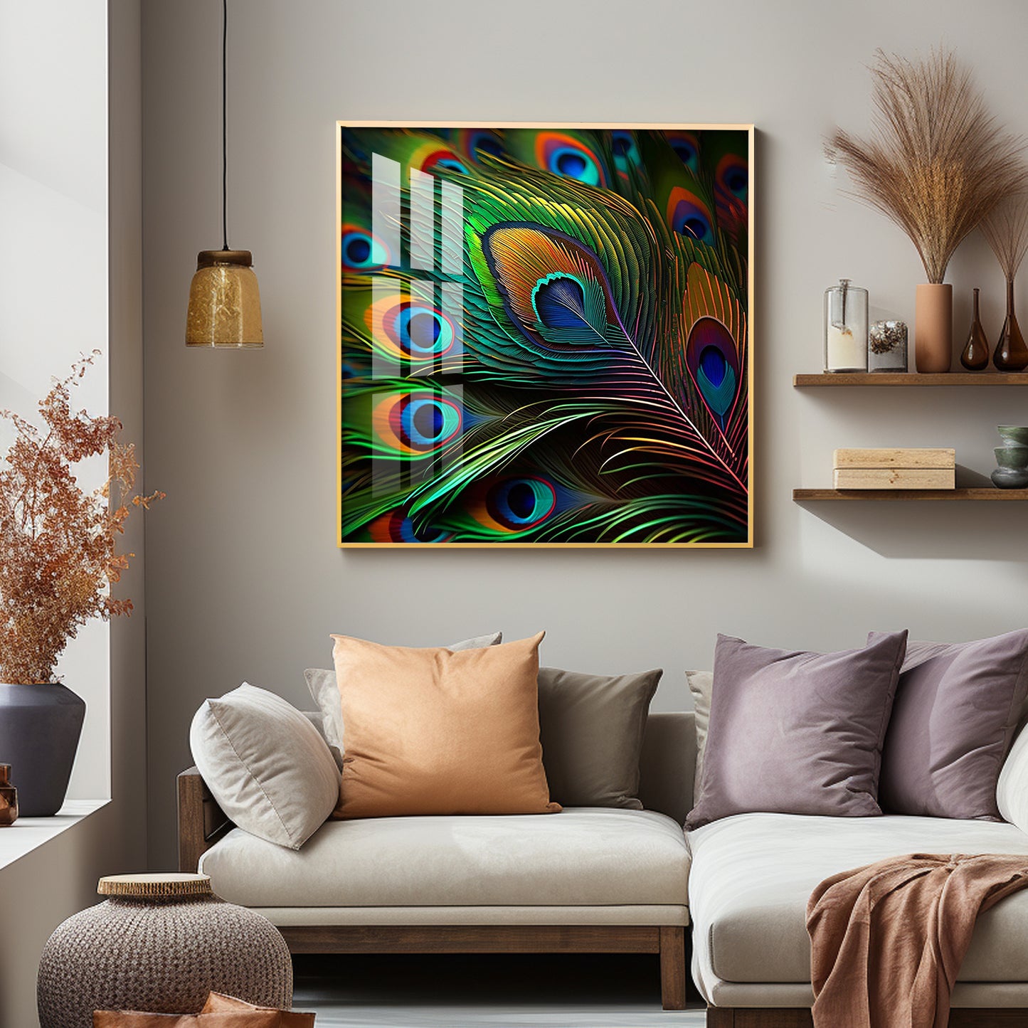 Peacock Feather Premium Acrylic Square Wall Art