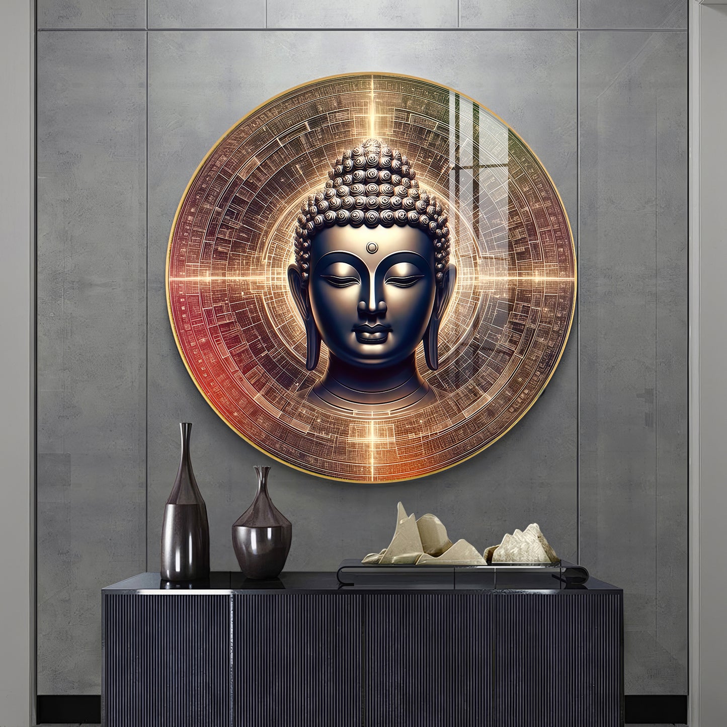 Golden Buddha Aura Premium Acrylic Round Wall Art