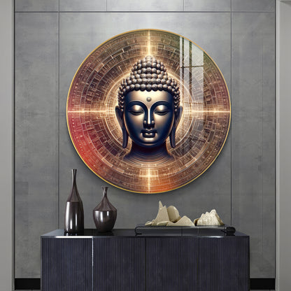 Golden Buddha Aura Premium Acrylic Round Wall Art
