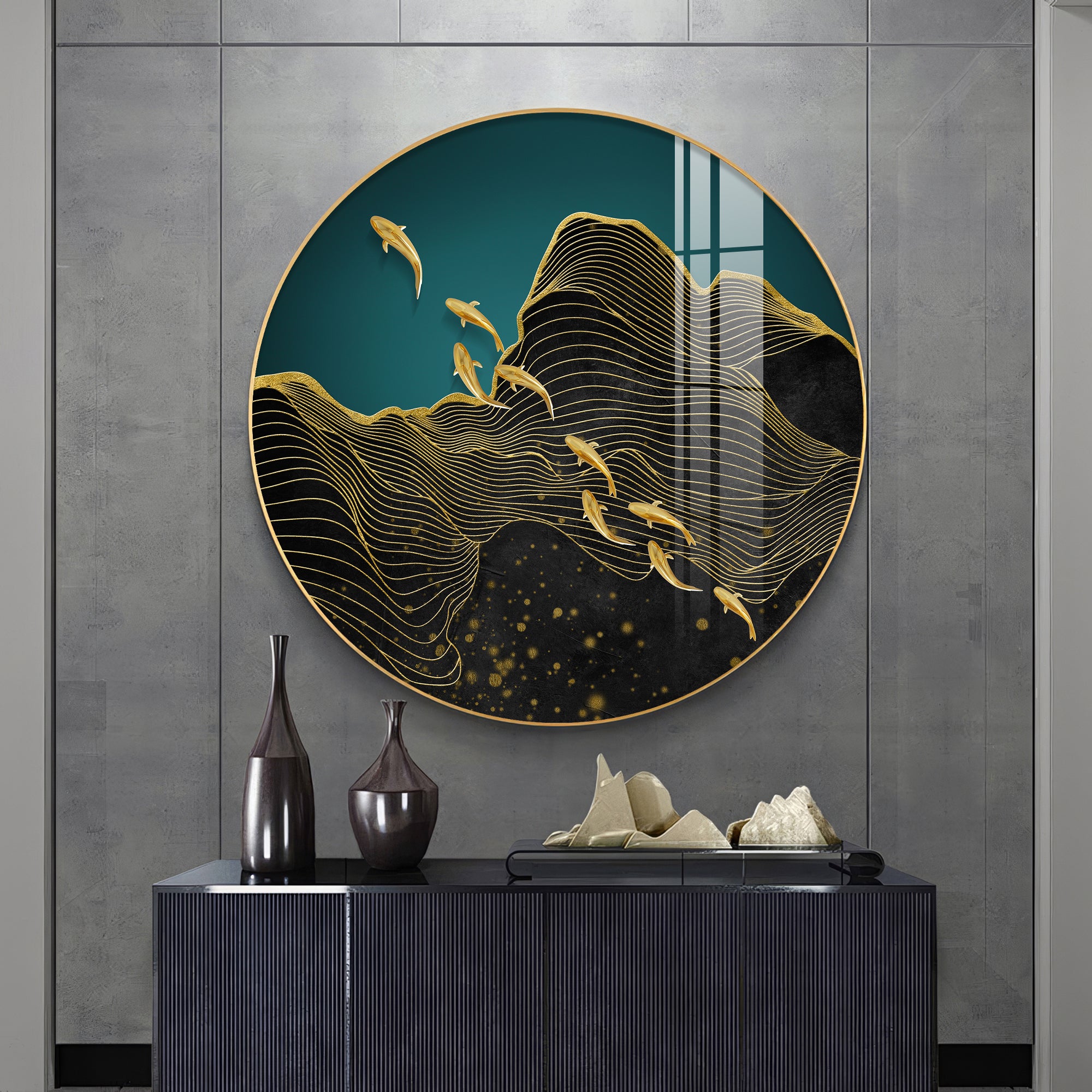 Black Wave Majesty Premium Acrylic Round Wall Art