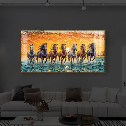 Seven Running Horses Modern Luxury Backlight Horizontal Wall Art