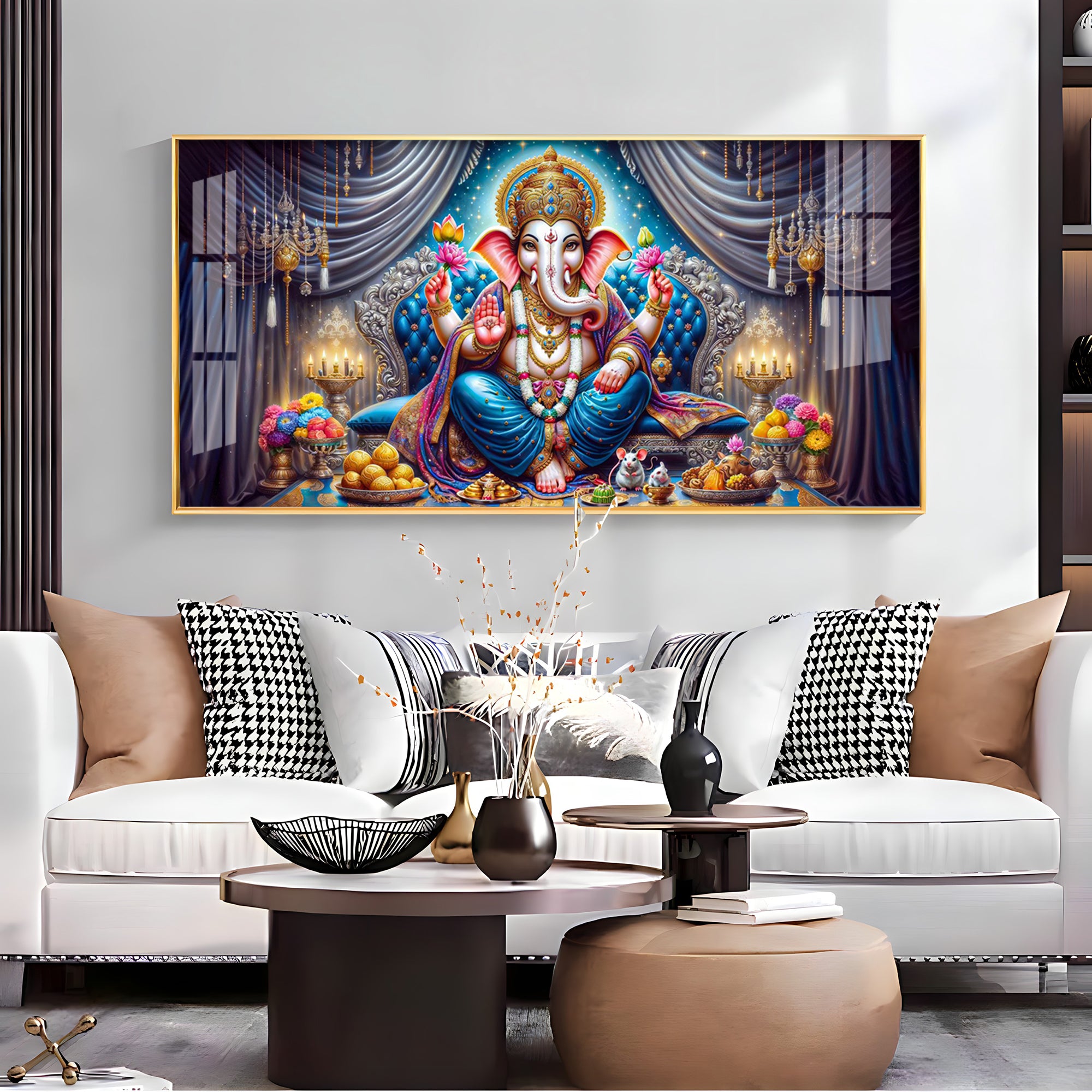 Lord Ganesha With Laddu Premium Acrylic Horizontal Wall Art